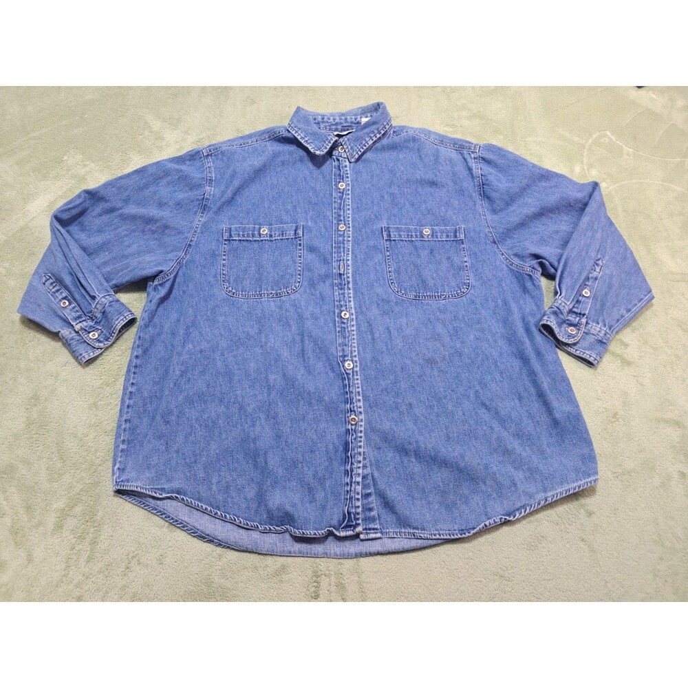 Vintage Carolina Colours Women Plus 22 Denim Jean Shirt Button Up Pockets LS